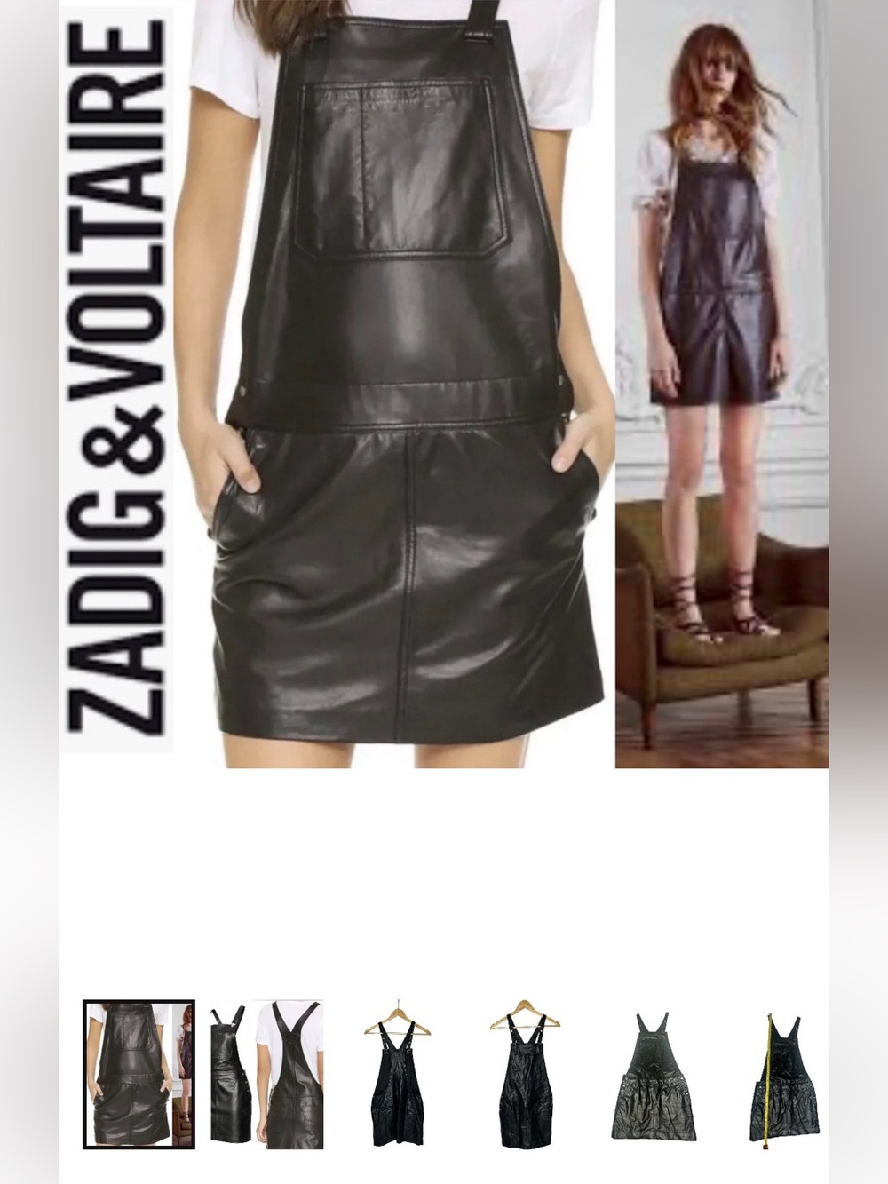 Zadig & Voltaire Black Leather overall mini dress